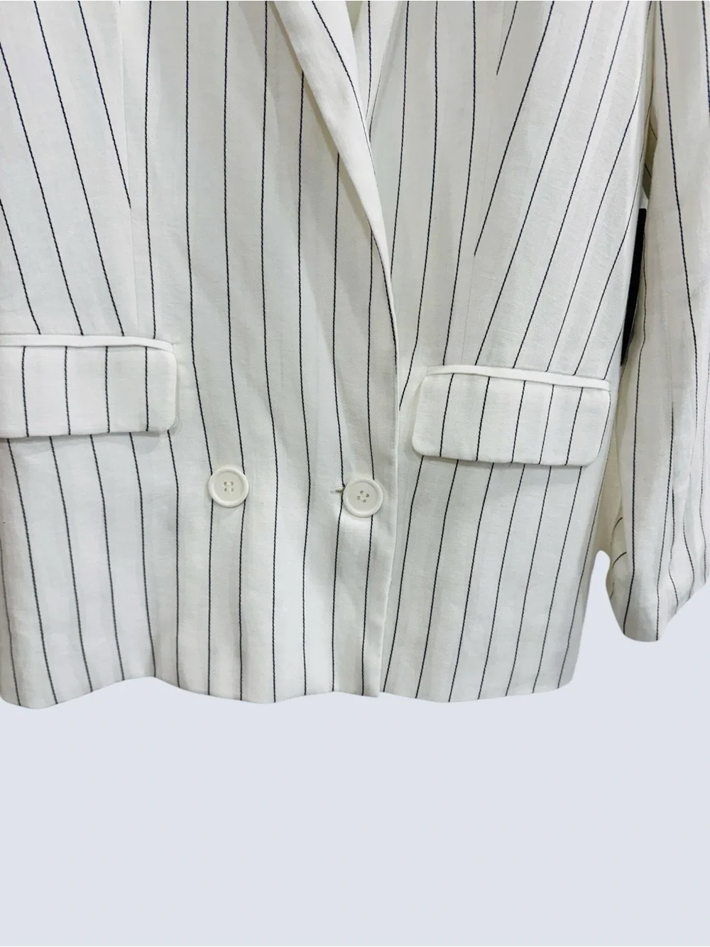 Forever 21 White Pinstripe Double Breasted Blazer Jacket Shawl Collar Size XS
